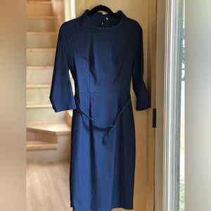 High collar Jackie O 1960s royal blue dress